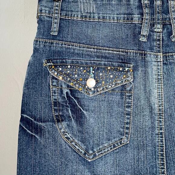 Y2K Zoey Beth Denim Skirt Size Medium Low Rise Mini Blue Jean Embellished Bling - Picture 4 of 10